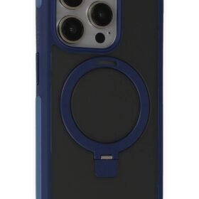 iPhone 15 Pro Zorda Airbag Magsafe Standlı Kapak - Lacivert-(5796)