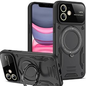 iPhone 11 Kılıf Joy Lens Standlı Kapak - Siyah-(5796)