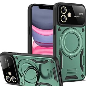 iPhone 11 Kılıf Joy Lens Standlı Kapak - Koyu Yeşil-(5796)