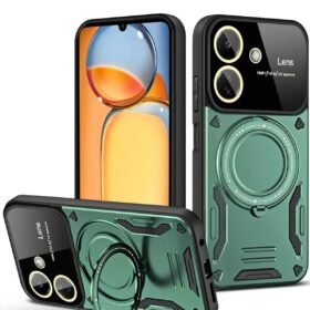 Xiaomi Redmi 13C Kılıf Joy Lens Standlı Kapak - Koyu Yeşil-(5796)