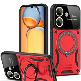 Xiaomi Redmi 13C Kılıf Joy Lens Standlı Kapak - Kırmızı-(5796)