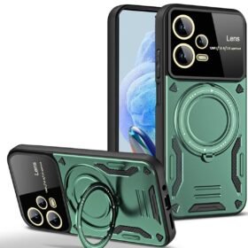 Xiaomi Redmi Note 12 Pro 5G Kılıf Joy Lens Standlı Kapak - Koyu Yeşil-(5796)
