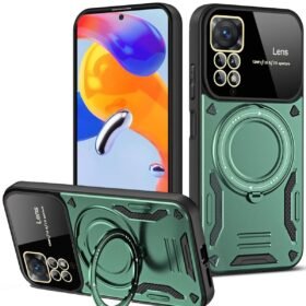Xiaomi Redmi Note 12 Pro 4G Kılıf Joy Lens Standlı Kapak - Koyu Yeşil-(5796)