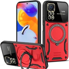 Xiaomi Redmi Note 12 Pro 4G Kılıf Joy Lens Standlı Kapak - Kırmızı-(5796)