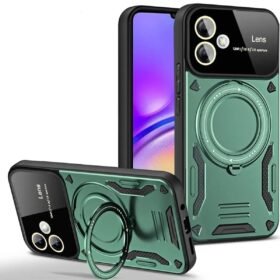 Samsung Galaxy A05 Kılıf Joy Lens Standlı Kapak - Koyu Yeşil-(5796)