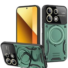 Xiaomi Redmi Note 13 4G Kılıf Joy Lens Standlı Kapak - Koyu Yeşil-(5796)
