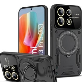 Xiaomi Redmi Note 13 Pro 4G Kılıf Joy Lens Standlı Kapak - Siyah-(5796)