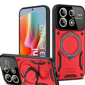 Xiaomi Redmi Note 13 Pro 4G Kılıf Joy Lens Standlı Kapak - Kırmızı-(5796)
