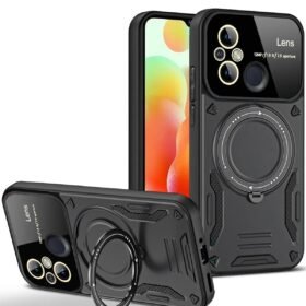 Xiaomi Redmi 12C Kılıf Joy Lens Standlı Kapak - Siyah-(5796)