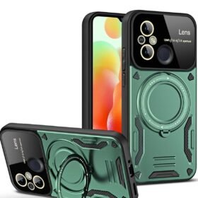 Xiaomi Redmi 12C Kılıf Joy Lens Standlı Kapak - Koyu Yeşil-(5796)