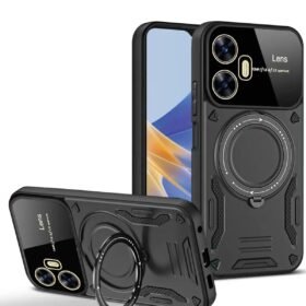 Realme C55 Kılıf Joy Lens Standlı Kapak - Siyah-(5796)