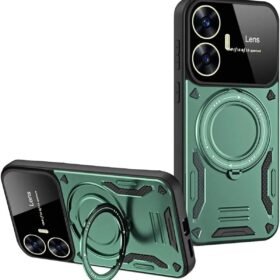 Realme C55 Kılıf Joy Lens Standlı Kapak - Koyu Yeşil-(5796)