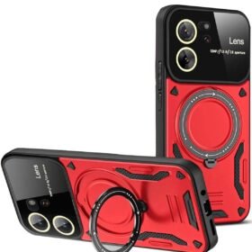 Xiaomi Mi 13T Pro Kılıf Joy Lens Standlı Kapak - Kırmızı-(5796)