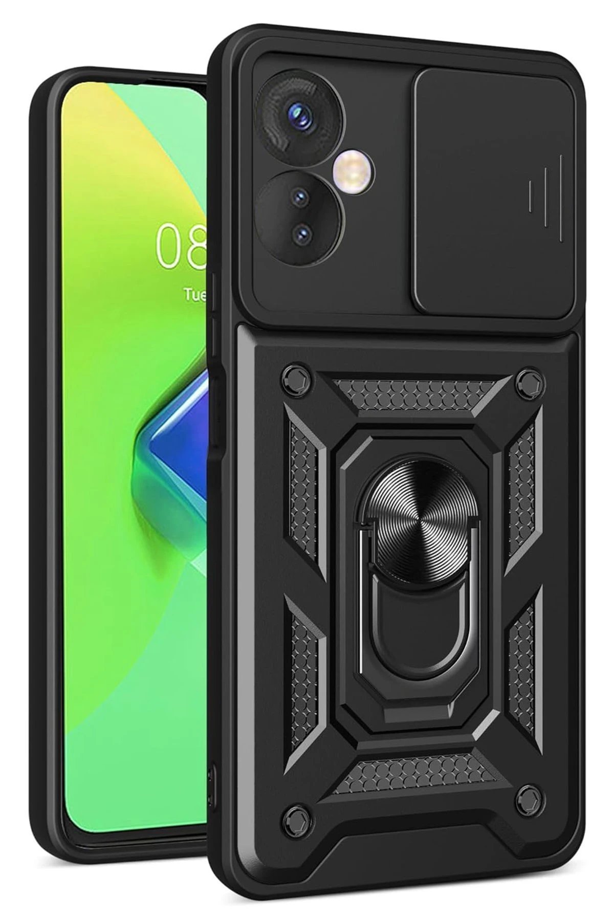 İnfinix Hot 30 4G Kılıf Pars Lens Yüzüklü Silikon - Siyah-(5796)