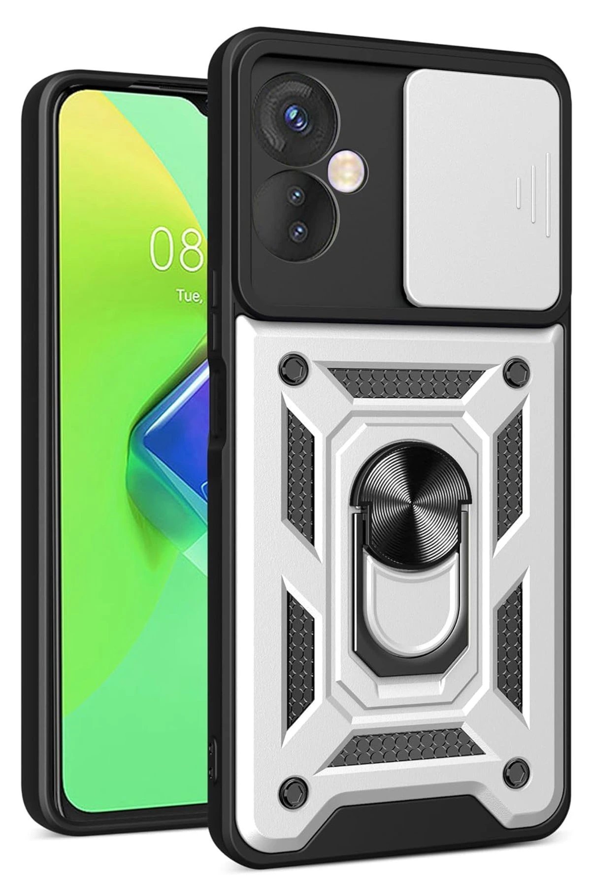 İnfinix Hot 30 4G Kılıf Pars Lens Yüzüklü Silikon - Gümüş-(5796)