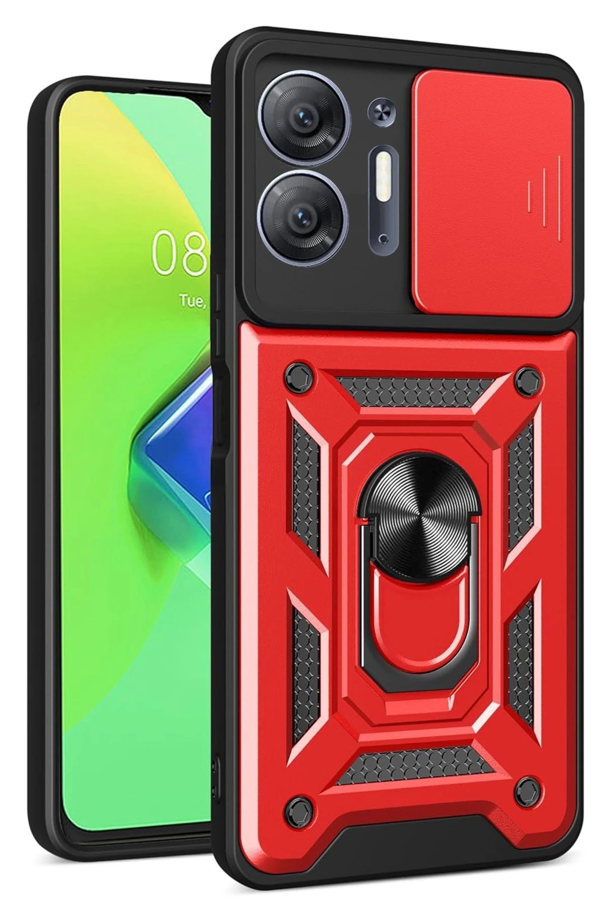 İnfinix Hot 30 5G Kılıf Pars Lens Yüzüklü Silikon - Kırmızı-(5796)