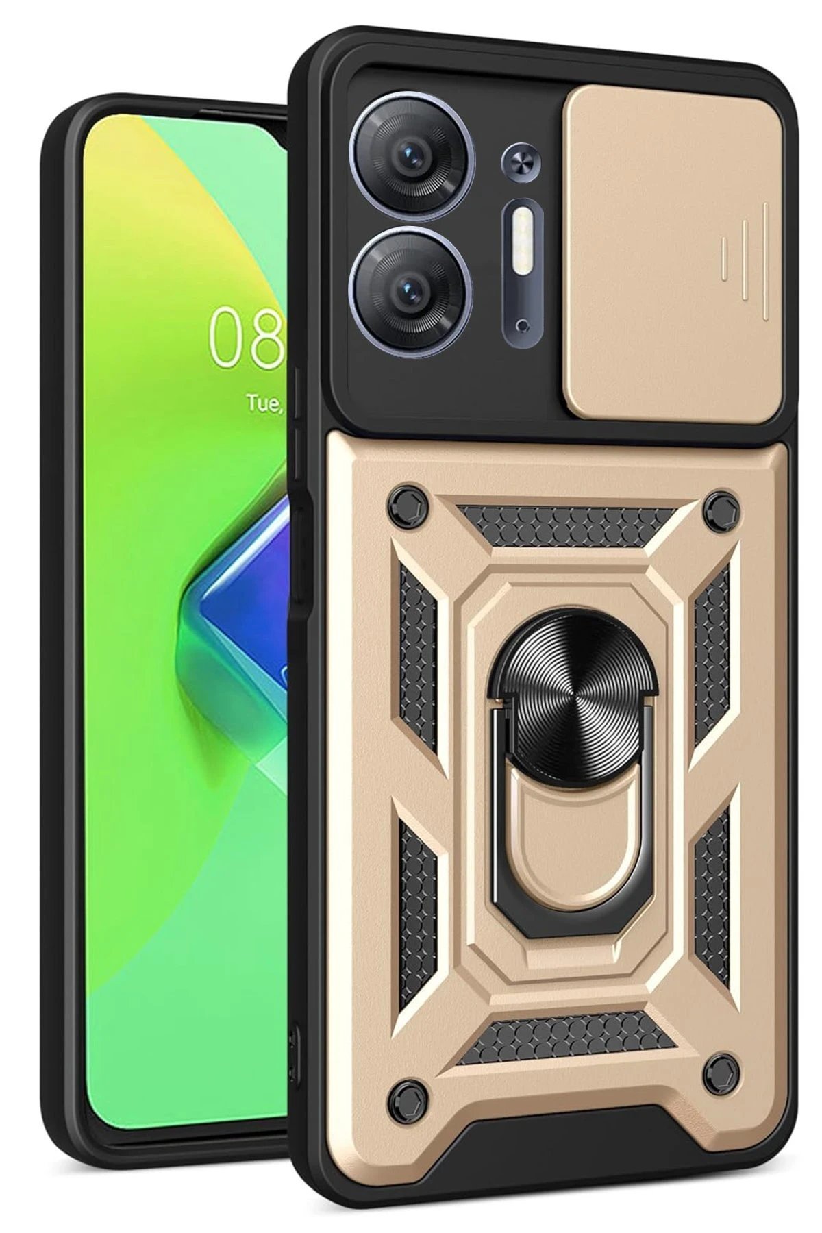 İnfinix Hot 30 5G Kılıf Pars Lens Yüzüklü Silikon - Gold-(5796)