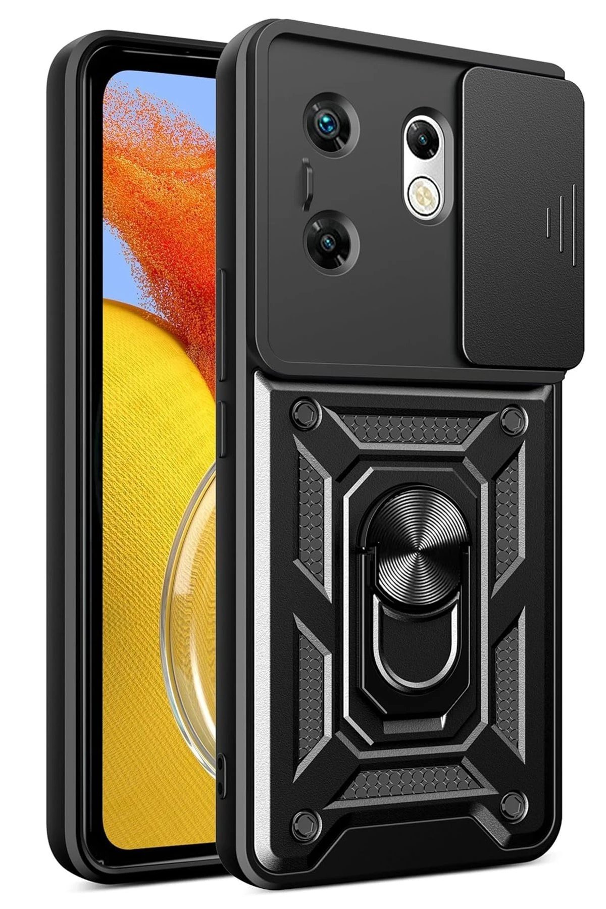 İnfinix Zero 30 4G Kılıf Pars Lens Yüzüklü Silikon - Siyah-(5796)