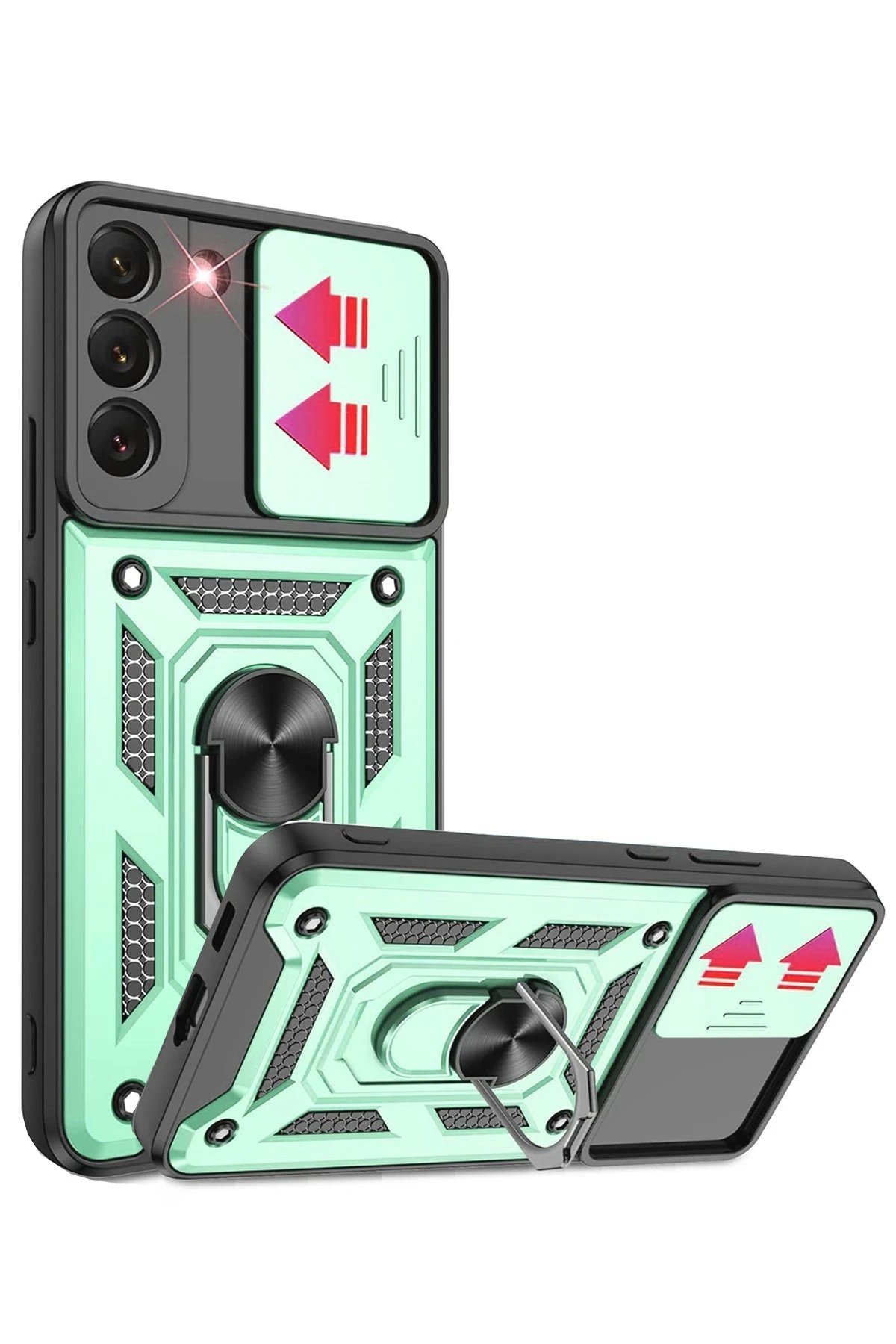 Samsung Galaxy S22 Kılıf Pars Lens Yüzüklü Silikon - Yeşil-(5796)