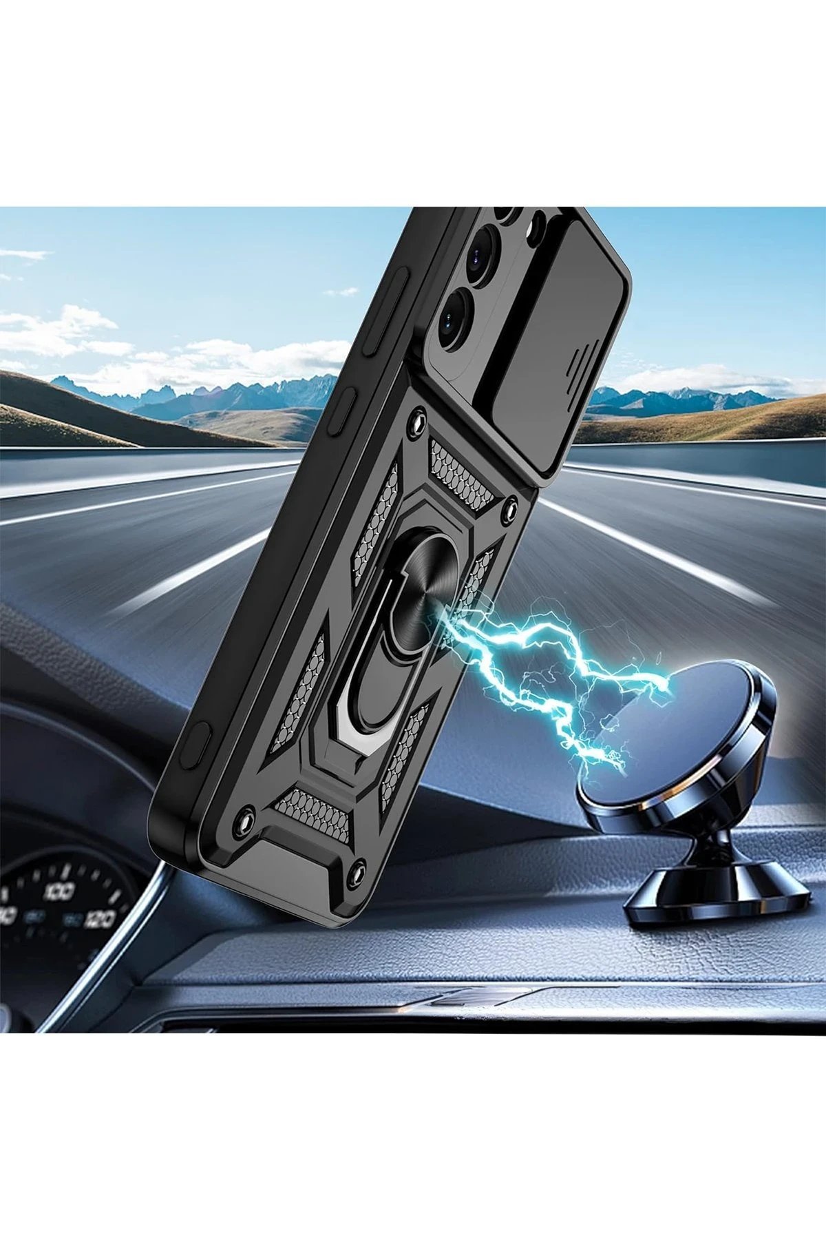 Samsung Galaxy S22 Kılıf Pars Lens Yüzüklü Silikon - Yeşil-(5796) - Görsel 4