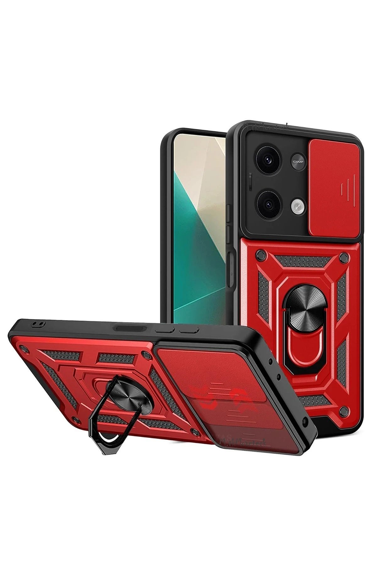 Xiaomi Poco X6 Kılıf Pars Lens Yüzüklü Silikon - Kırmızı-(5796)