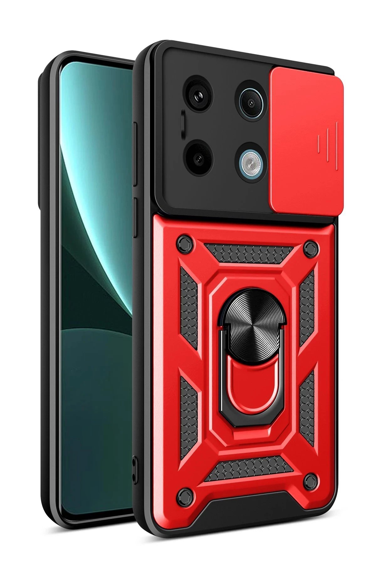 Xiaomi Poco X6 Pro Kılıf Pars Lens Yüzüklü Silikon - Kırmızı-(5796)