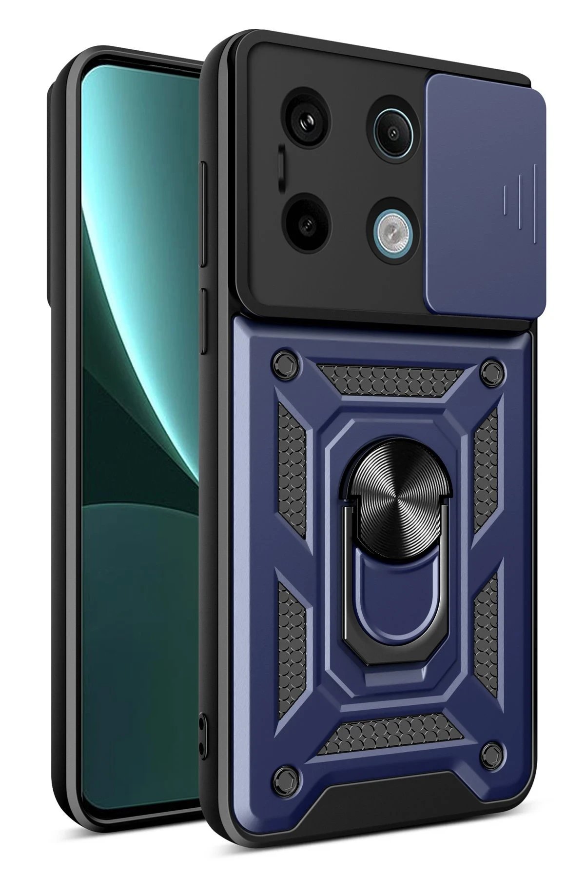 Xiaomi Poco X6 Pro Kılıf Pars Lens Yüzüklü Silikon - Lacivert-(5796)