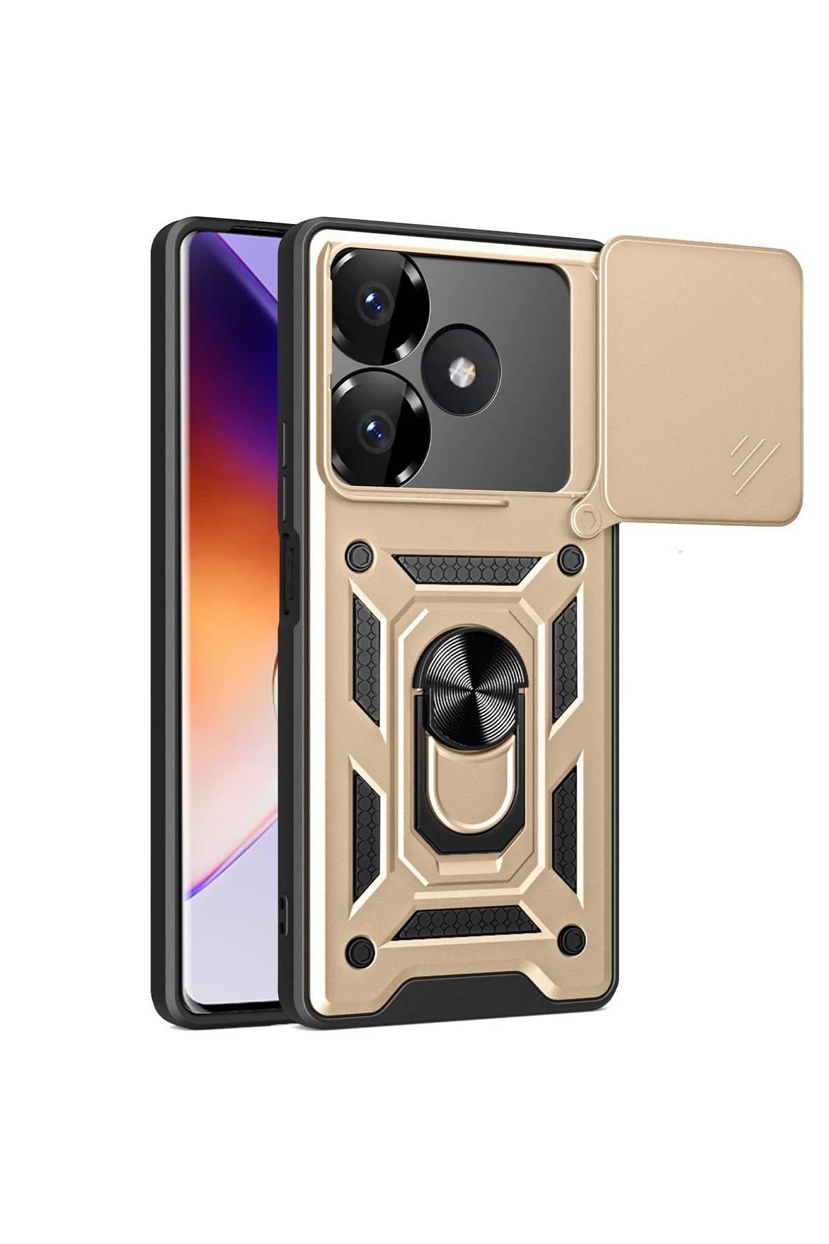 Xiaomi Redmi 13 4G Kılıf Pars Lens Yüzüklü Silikon - Gold-(5796)