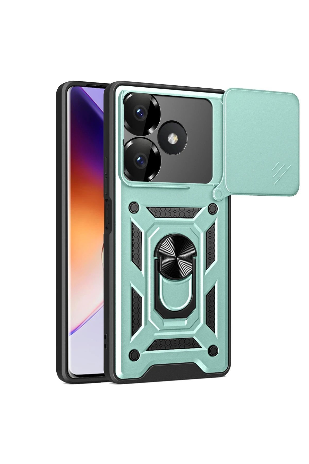 Xiaomi Redmi 13 4G Kılıf Pars Lens Yüzüklü Silikon - Yeşil-(5796)