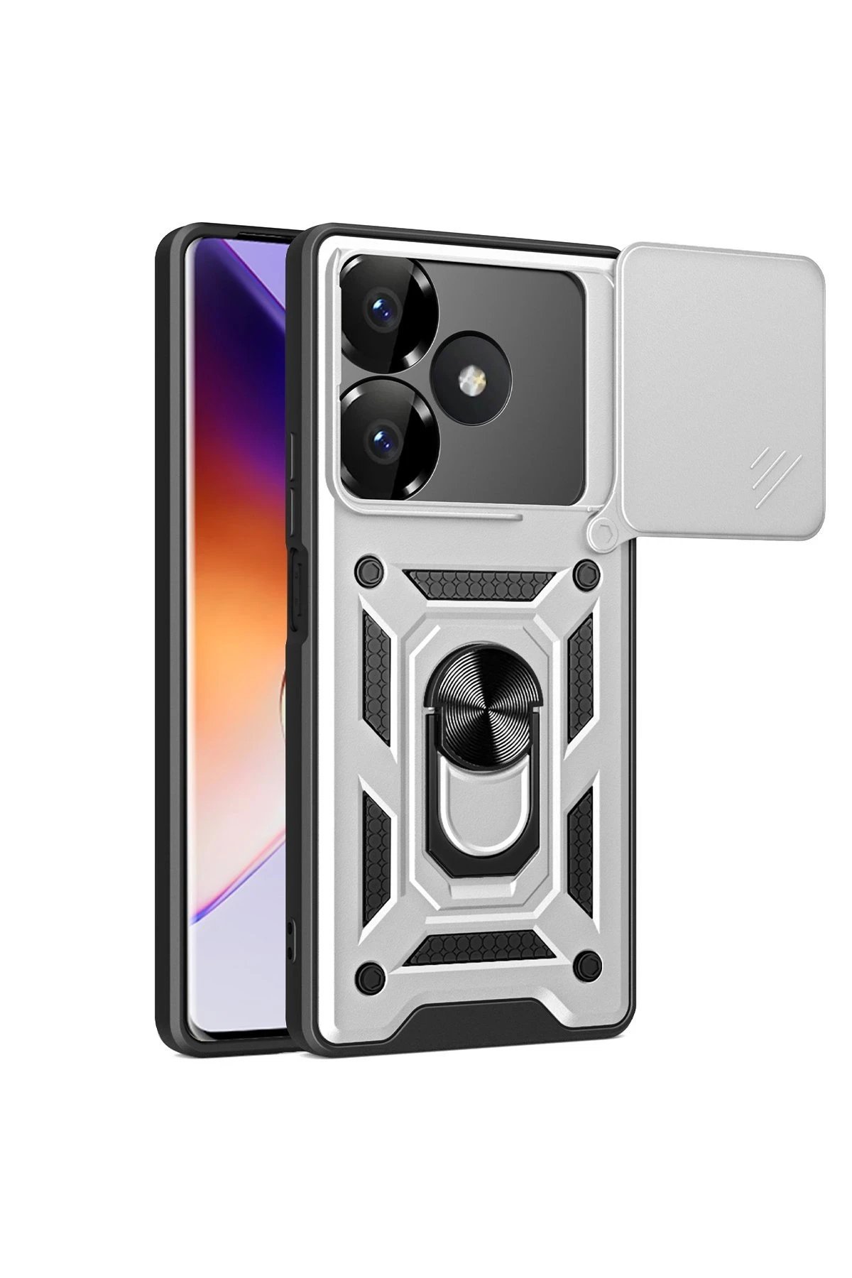 Xiaomi Redmi 13 4G Kılıf Pars Lens Yüzüklü Silikon - Gümüş-(5796)