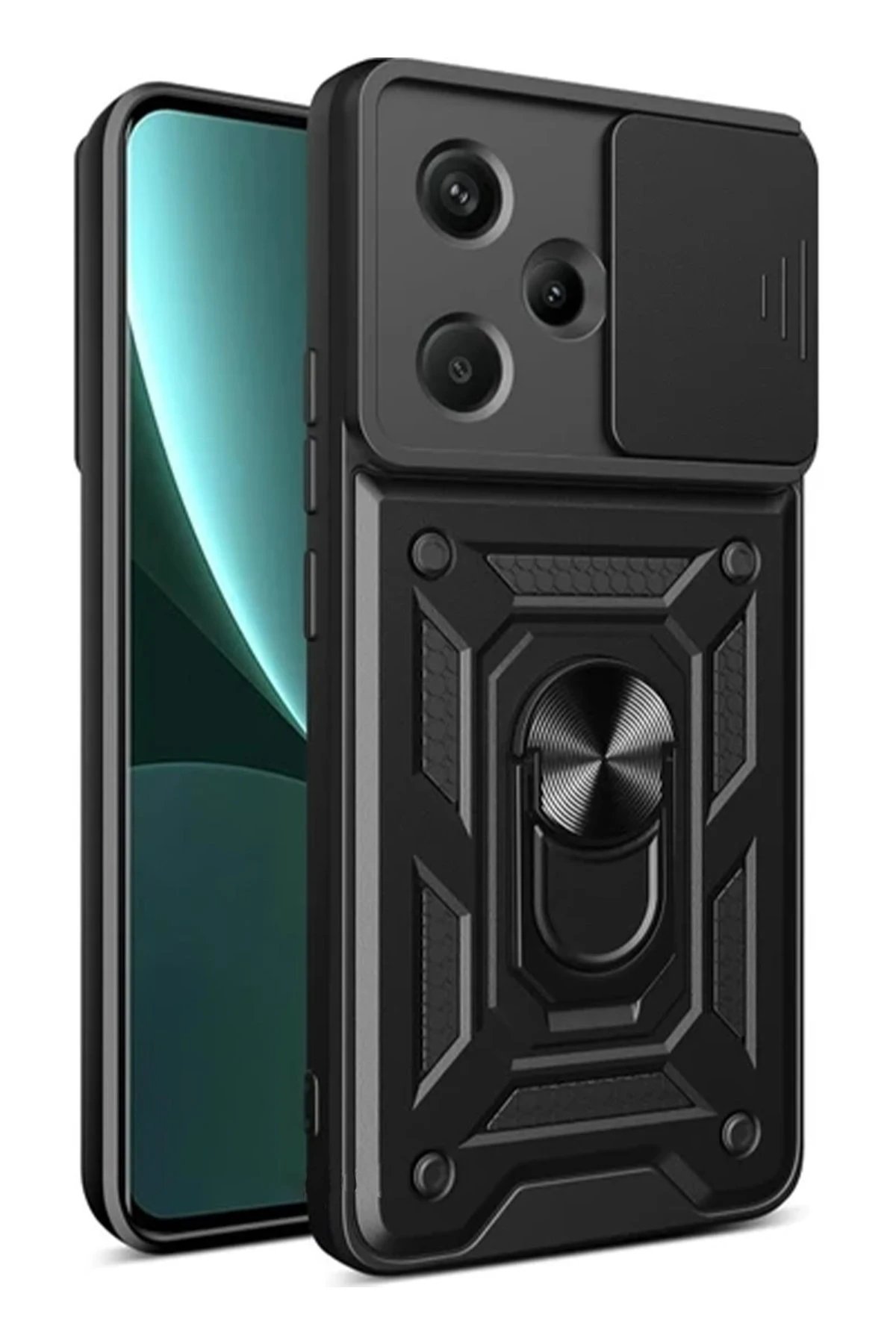 Xiaomi Redmi Note 13 Pro Plus Kılıf Pars Lens Yüzüklü Silikon - Siyah-(5796)