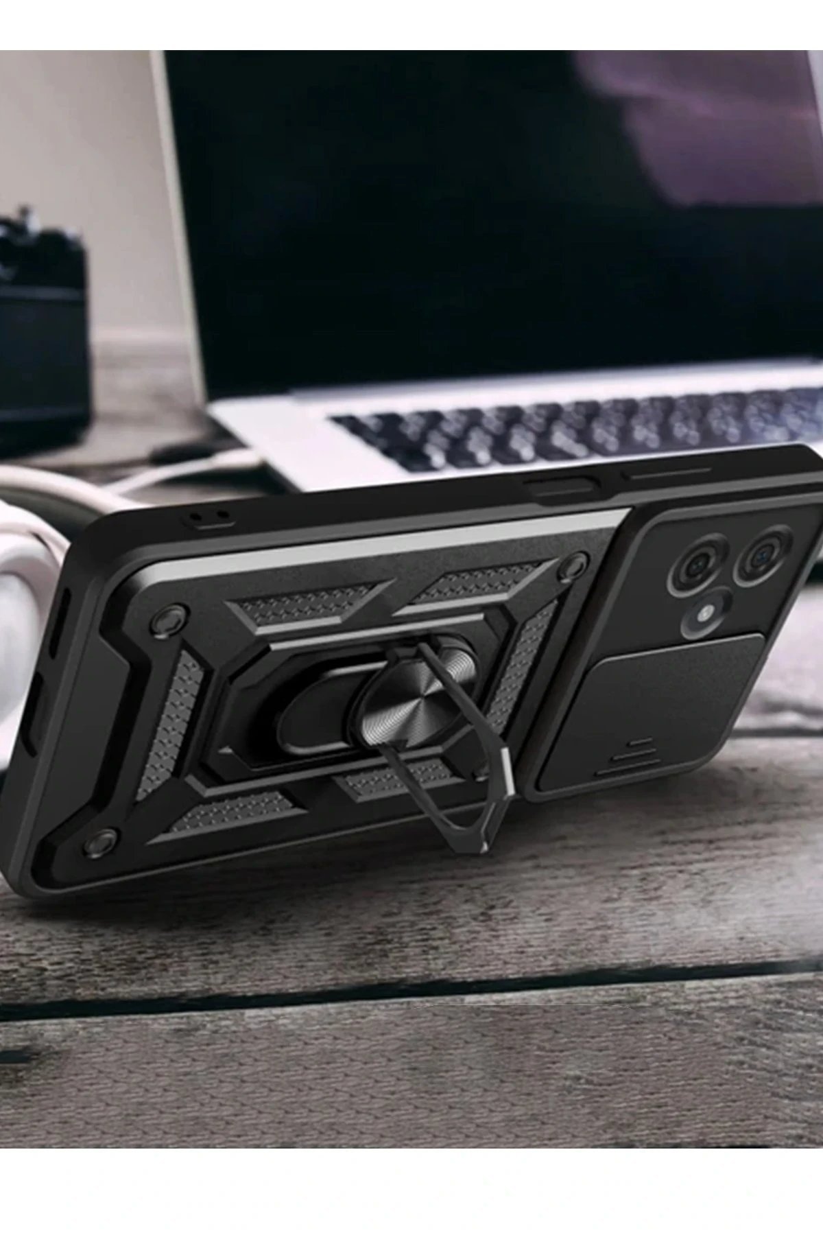 Xiaomi Redmi Note 13 Pro Plus Kılıf Pars Lens Yüzüklü Silikon - Siyah-(5796) - Görsel 2