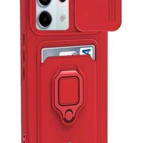 Xiaomi Redmi Note 13 Pro 5G Kılıf Zuma Kartvizitli Yüzüklü Silikon - Kırmızı-(5796)