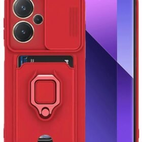 Xiaomi Redmi Note 13 Pro Plus Kılıf Zuma Kartvizitli Yüzüklü Silikon - Kırmızı-(5796)
