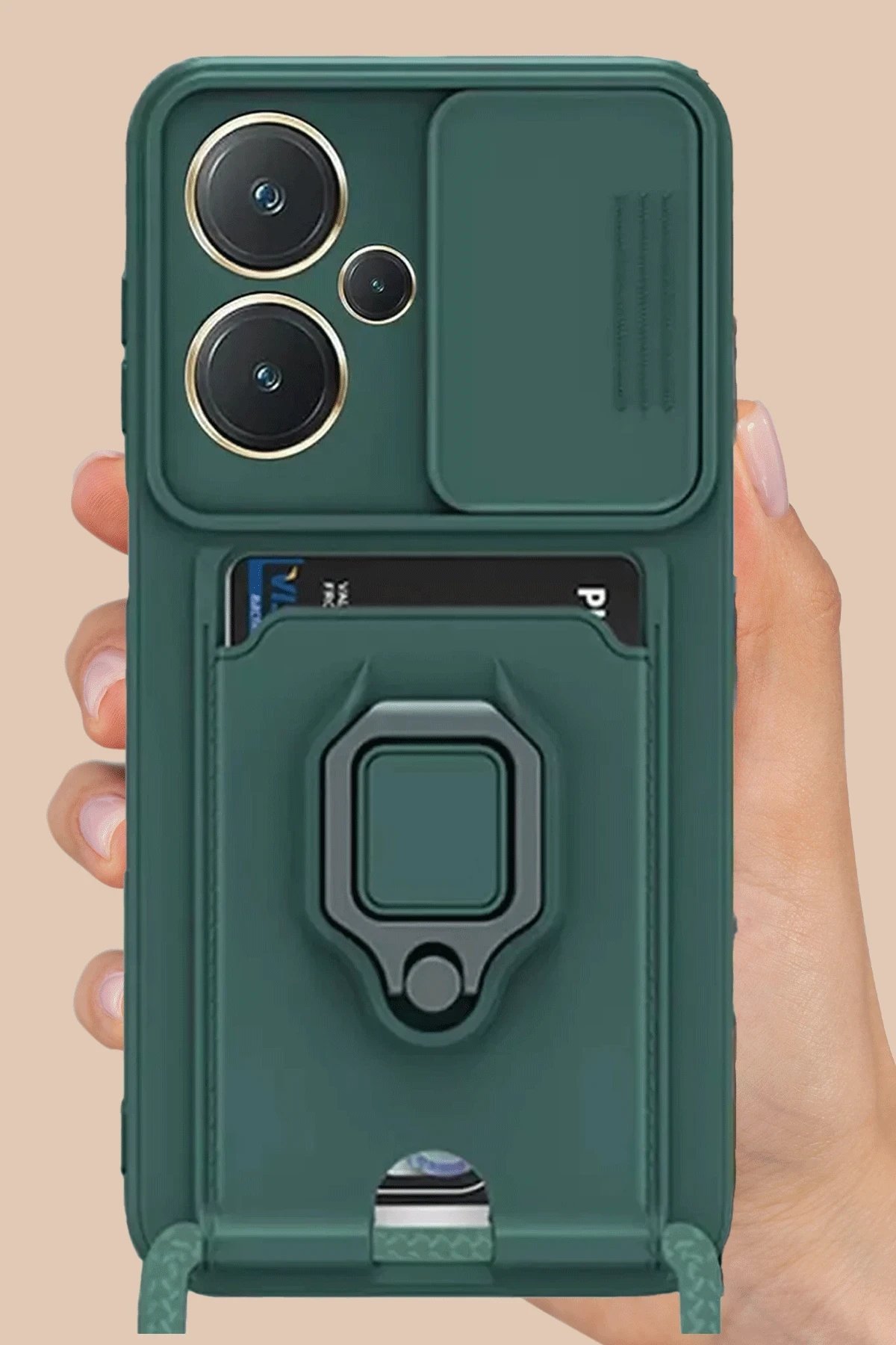 Xiaomi Redmi Note 13 Pro Plus Kılıf Zuma Kartvizitli Yüzüklü Silikon - Yeşil-(5796) - Görsel 2