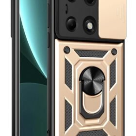 Xiaomi Poco M6 Pro 4G Kılıf Pars Lens Yüzüklü Silikon - Gold-(5796)