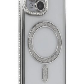 iPhone 14 Kılıf Joke Simli Magneticsafe Kılıf - Gümüş-(5796)