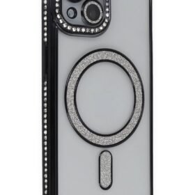 iPhone 13 Kılıf Joke Simli Magneticsafe Kılıf - Siyah-(5796)