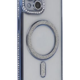 iPhone 13 Kılıf Joke Simli Magneticsafe Kılıf - Mavi-(5796)