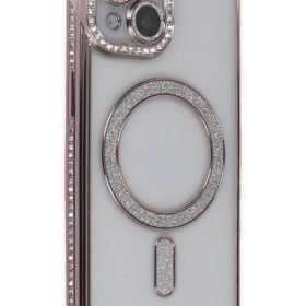 iPhone 13 Kılıf Joke Simli Magneticsafe Kılıf - Pembe-(5796)