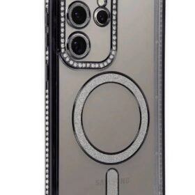 Samsung Galaxy S24 Ultra Kılıf Joke Simli Magneticsafe Kılıf - Siyah-(5796)