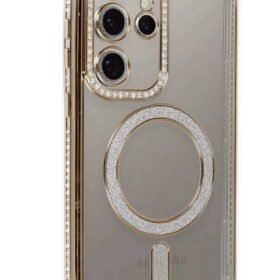 Samsung Galaxy S24 Ultra Kılıf Joke Simli Magneticsafe Kılıf - Gold-(5796)