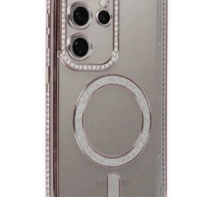 Samsung Galaxy S24 Ultra Kılıf Joke Simli Magneticsafe Kılıf - Pembe-(5796)