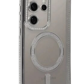 Samsung Galaxy S24 Ultra Kılıf Joke Simli Magneticsafe Kılıf - Gümüş-(5796)