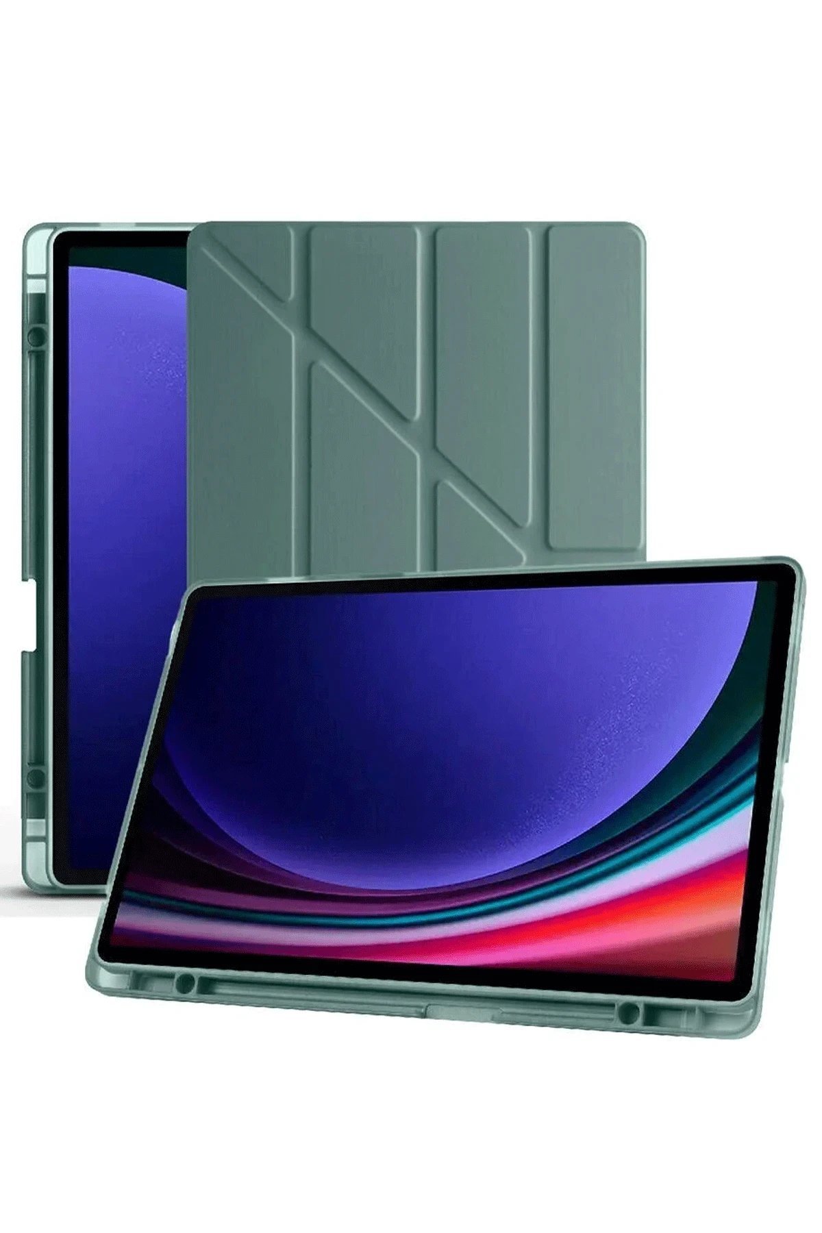 Samsung Galaxy X610 Tab S9 FE Plus 12.4 Kılıf Kalemlikli Mars Tablet Kılıfı - Koyu Yeşil-(5796) - Görsel 4