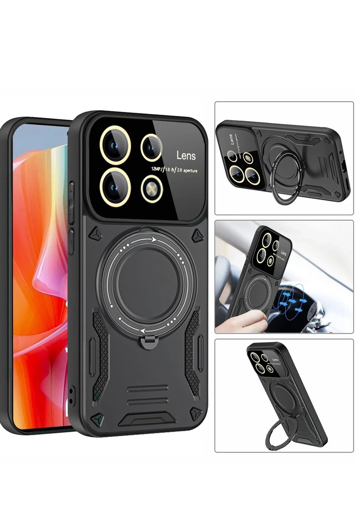 Xiaomi Redmi Note 13 Pro 5G Kılıf Joy Lens Standlı Kapak - Siyah-(5796) - Görsel 3