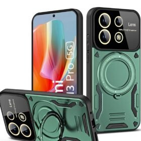 Xiaomi Redmi Note 13 Pro 5G Kılıf Joy Lens Standlı Kapak - Koyu Yeşil-(5796)