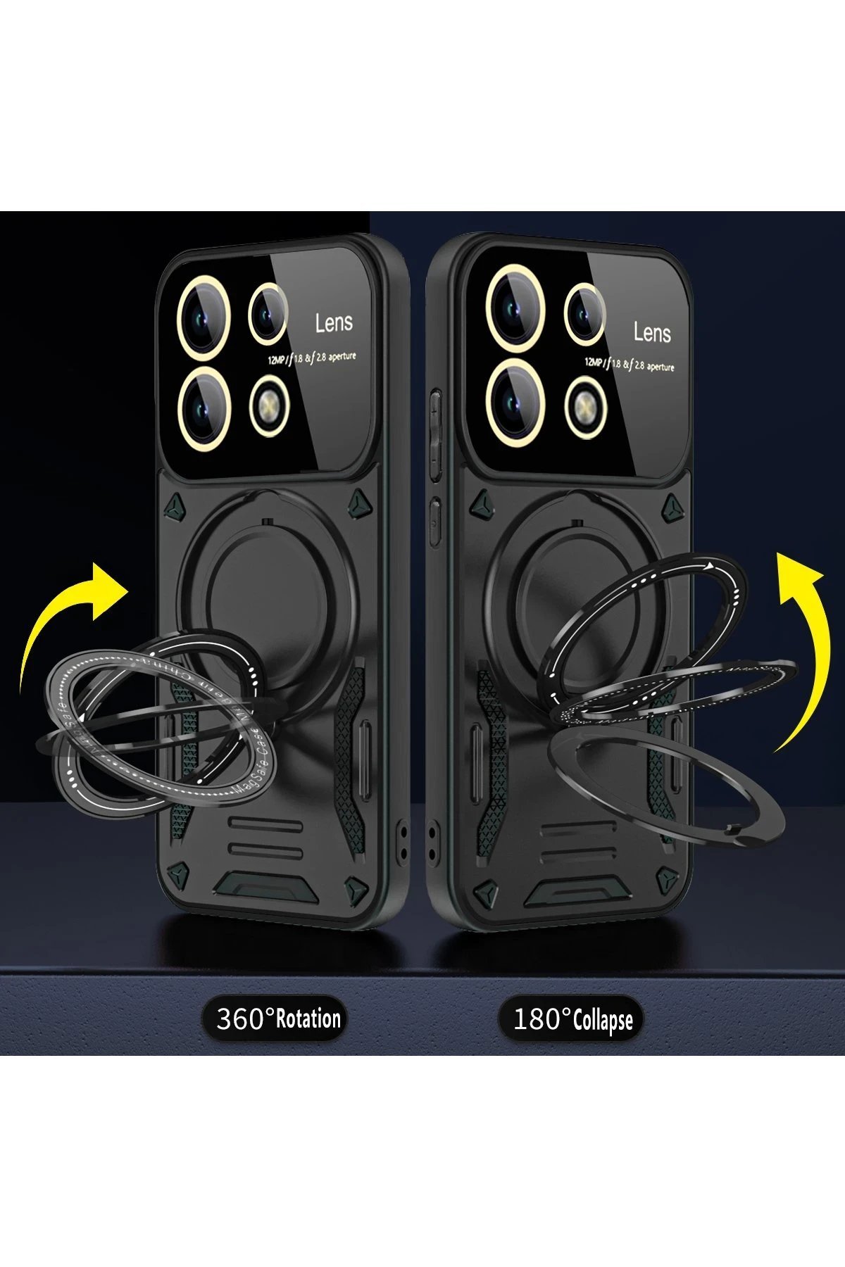 Xiaomi Redmi Note 13 Pro 5G Kılıf Joy Lens Standlı Kapak - Koyu Yeşil-(5796) - Görsel 2