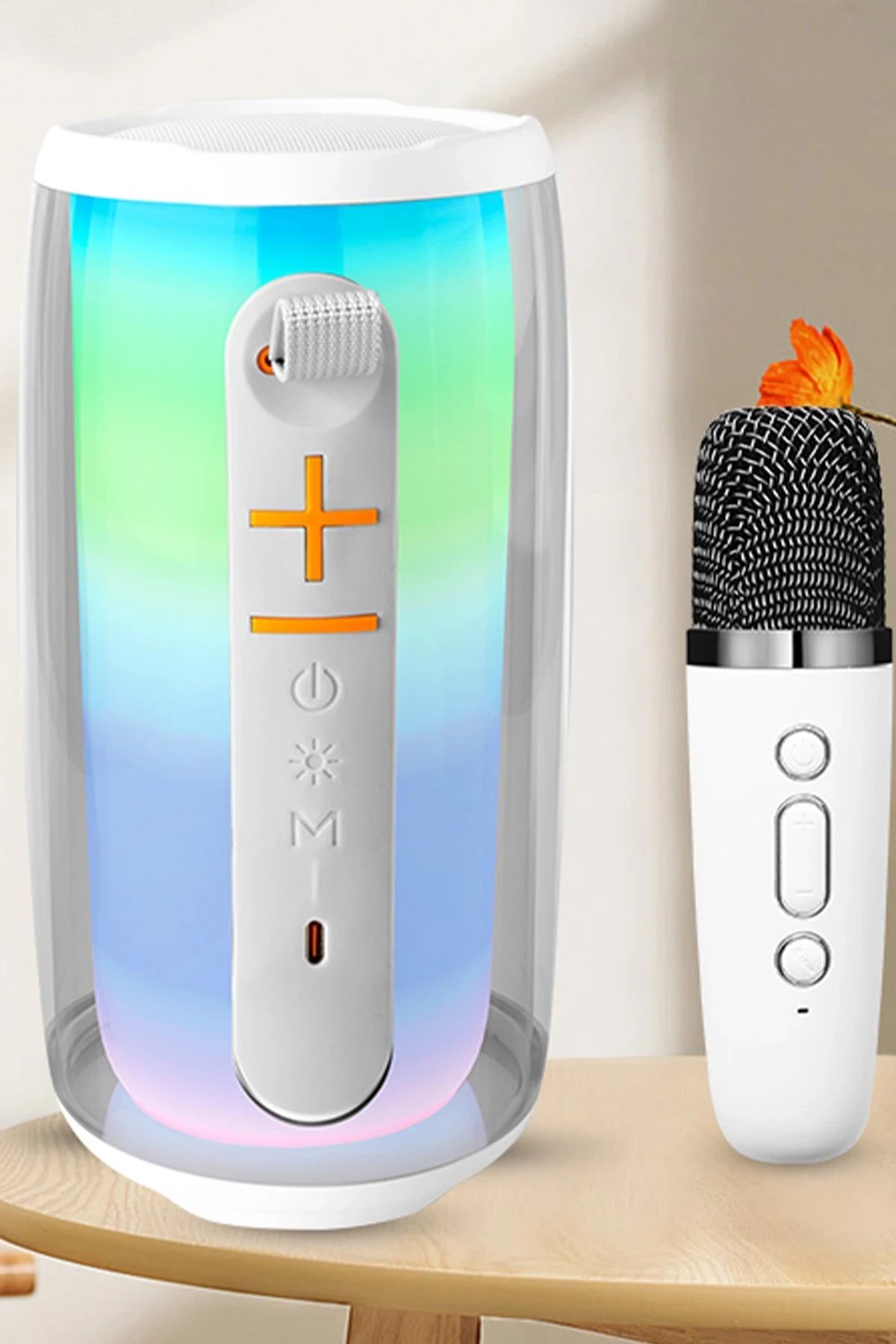 Pluse 6 Mikrofonlu RGB Kablosuz Hoparlör - Beyaz-(5796) - Görsel 3