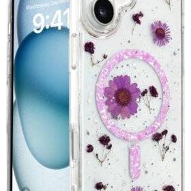 iPhone 16 Kılıf Daisy Simli Magsafe Kapak - Mor-(5796)